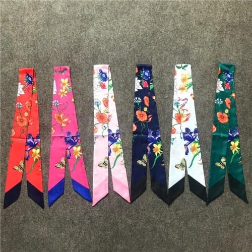 5*100cm Women Pastoral Flower Printing Wraps Luxury Brand Quality Female Small Handle Bag Ribbons Neck Scarf So Many Uses