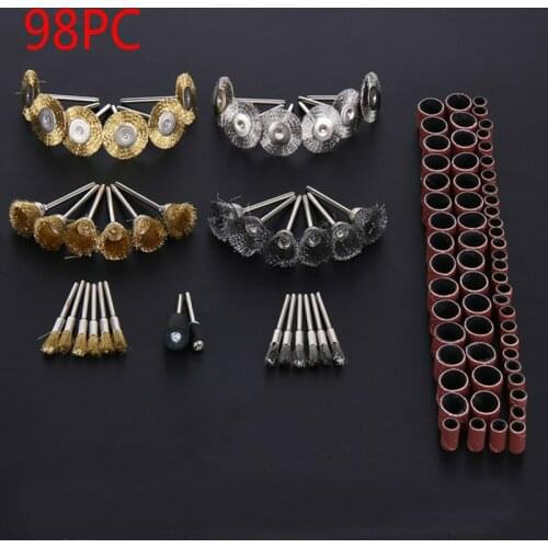 98Pcs Steel Wire Pen Cup Brushes Set Accessories For Dremel Rotary Mini Drill Rotary Tools Polishing Wheels Full Kit DIY