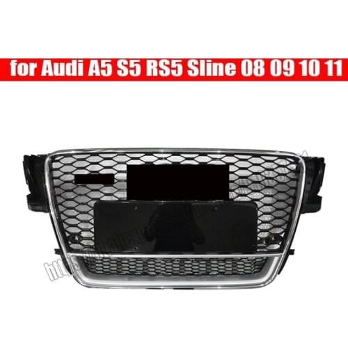For audi a5 / s5 b8 2008 08 2009 09 2010 10 2011 11 For rs5 style sport front hex mesh honeycomb grill gloss Silver black cover