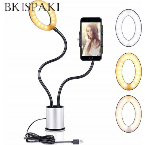 Desktop Selfie Ring Light with Cell Phone Holder for YouTube Videos Makeup Stick to Anywhere Circle Table Light with Suction Cup