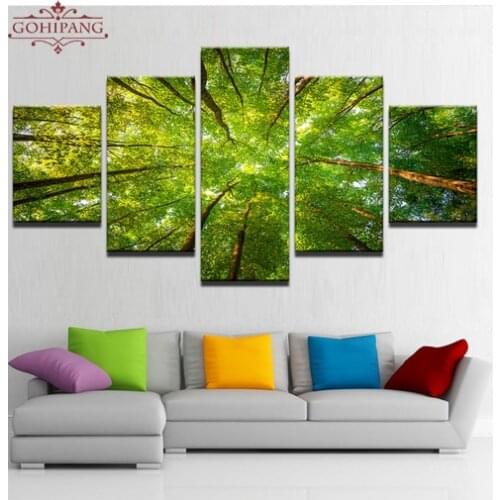 Home Decor Canvas Pictures Framework HD Prints Poster 5 Pieces Green Sunshine Woods Trees Paintings Modular Living Room Wall Art