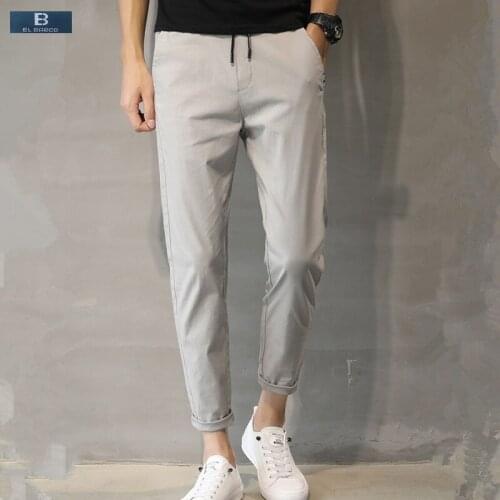 EL BARCO Summer Cotton Men Casual Pants Soft Breathable Black Grey Male Trousers Autumn Skinny Pencil Pants Size 28-38