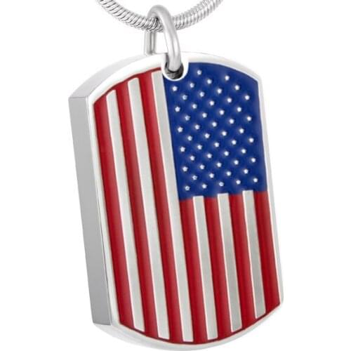 IJD8462 316L Stainless Steel Dog Tag Cremation Urn Necklace for Pet Ashes Engraving USA National Flag Keepsake Rectangle Pendant