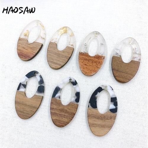 HAOSAW 21*28MM 4Pcs/Lot Oval Shape/Wood Material/Semi Resin/Multi Colors/Drilled/DIY Jewelry Making/HandMade/Earring Findings