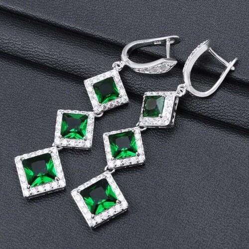 Exquisite Green Cubic Zirconia Dangle Earrings For Women Gorgeous Silver Color Drop Earrings Wedding Party Fashion Jewelry