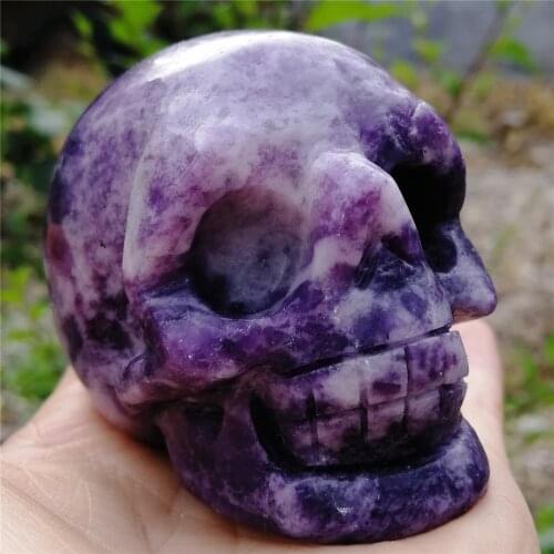 70mm Big Size Quartz Stones And Minerals Crystal Head Skull For Christmas Gifts Home Decor Reiki Gemstones Purple MicaSpecimen