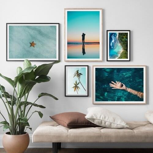 Conch Starfish Dusk Coconut Tree Sea Wall Art Canvas Painting Landscape Nordic Posters And Prints Wall Pictures For Living Room