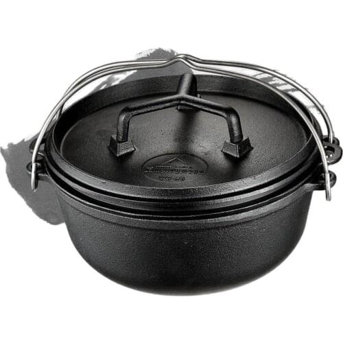 25cm Cast Iron Oven Camping Pot Uncoated Cast Iron Dutch Pot Multi-function Outdoor Stew Pot Barbecue Cooker Soup Picnic tools