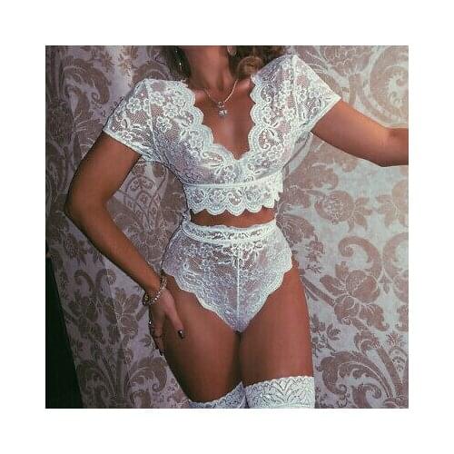 New Women Ladies Sexy Lingerie Lace Top Bra + Thong Underwear Set Nightwear White