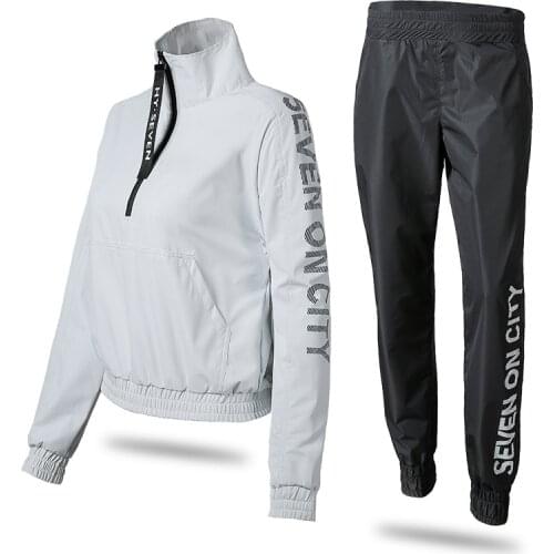 Korea Running Fitness Clothing Sport Jacket Pants Sets with Reflective Letter Waterproof Sportswear For Women Windproof