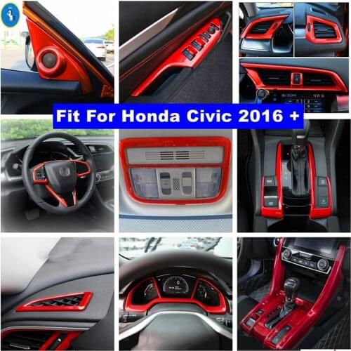 Interior Refit Kit Center Control Strips / Air AC / Door Bowl / Lift Button Panel Cover Trim For Honda Civic 10th 2016 - 2020