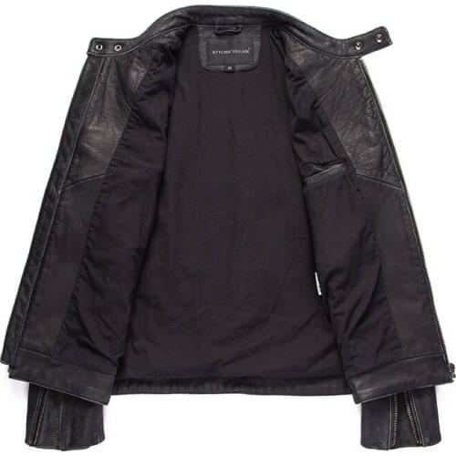 Mens Genuine Leather Jacket Vintage Motorcycle clothing Beckham Same Style Cowhide Stand Collar Zipper Autumn Winter Coat