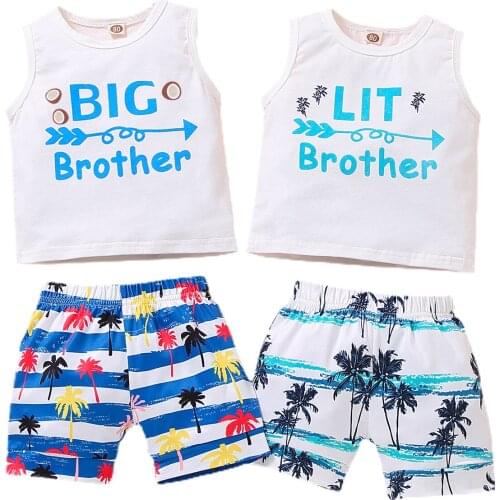 Summer Baby Brothers Outfits Sleeveless Vest Top + Shorts Letter Print Loose Casual Kids Baby Clothes Set Children Clothing