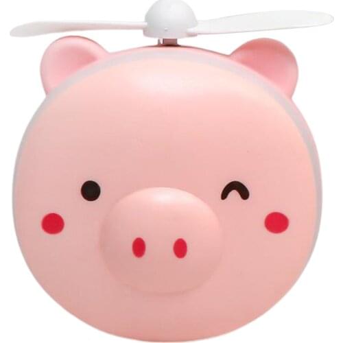 Pig Mini Makeup Mirror Cooling Fan LED Light Handheld General Purpose USB