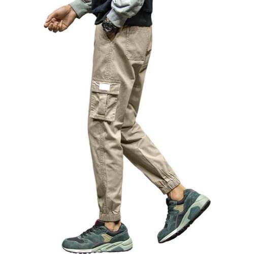 Men Pants Casual Wear-resistant Large Size Ankle-tied Drawstring Cotton Drawstring several pocket Pants Men Trousers 2021