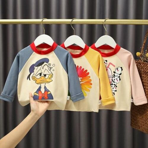 Girls 2021 New Long-sleeved T-shirt Stitching Cartoon Childrens Wear Round Neck Pullover Baby Girl Top Bottoming Shirt