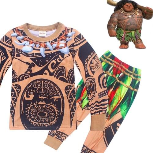2018 Autumn Boys Sleepwear Moana Costume Girls Pajamas Pyjamas Kids Boys Pajamas Long Sleeve T-shirt+Print Shorts Clothing Set