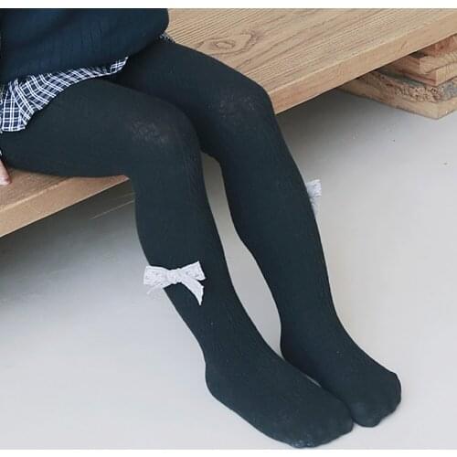 Autumn Spring Baby Girls Cotton Bowknot Tights Pantyhose Kids Infant Knitted Collant Tights