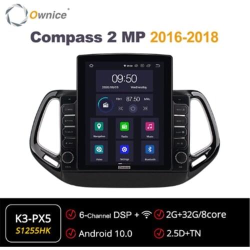 Ownice Android 10.0 Octa 8 Core Car Radio forJeep Compass 2 MP 2016 2017 2018 GPS Multimedia Stereo PlayerTesla Style 4G LTE