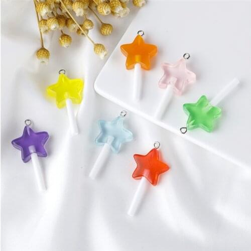 10pcs/lot Simulated Yellow Five-pointed star Candy Star Pendant Transparent Resin Lollipop Charms For Making Jewelry DIY Earring