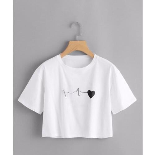 Simple heart t-shirt 90s women fashion crop tops short summer cotton tees grunge aesthetic harajuku kawaii graphic goth t shirt