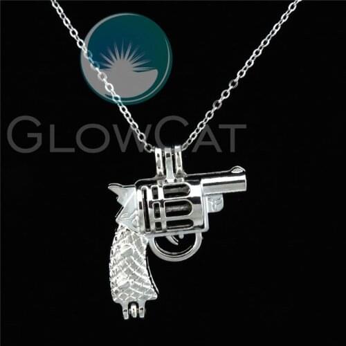 R-K11 Silver Handgun Pistol Cage Pendant Boys Unisex Stainless Chain Necklace Pendant Jewelry