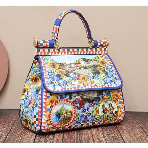 Luxury Handbags Women Bags Designer Printing Tote Bag Lady Leather Frame Fashion Shoulder Bags Female Retro Floral Messenger Bag