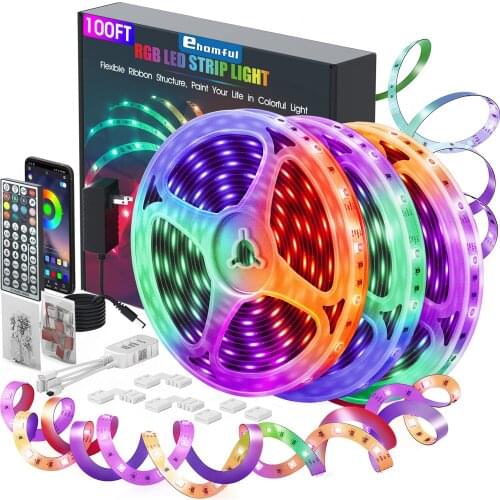 Led Strip Lights 100ft,Ultra Long RGB 5050 Smart Led Light Strips Kit with App Control and 44 Keys Remote ,Music Color Changing