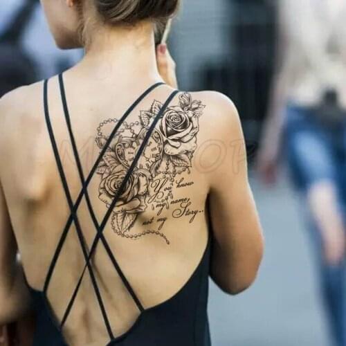 Temporary Tattoo Stickers Sexy Rose Pocket Watch Fake Tatto Waterproof Tatoo Back Leg Arm Belly Big Size for Women Men Girl