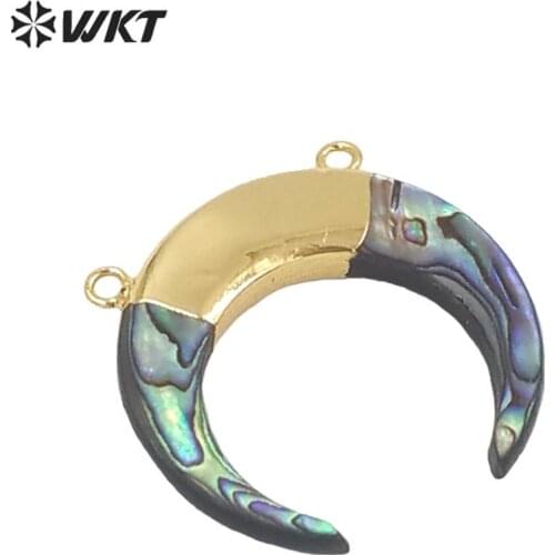 WT-P935 Factory Directly Natural Crescent Abalone Shell Pendant Hot Sale Double Bail In Gold Color Half Moon Abalone Pendant