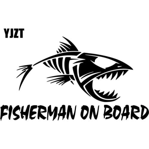 YJZT 20cm*11.3cm Fisherman On Board Skillet Fishing Decal Car Truck Boat Bumper Window Sticker Black/Silver C10-00057