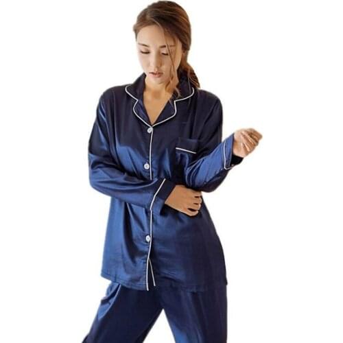 Womens Sexy Silk Satin Pajamas Set Long Sleeve Sleepwear Pajamas Suit Female Two Piece Sleepwear Nightwear
