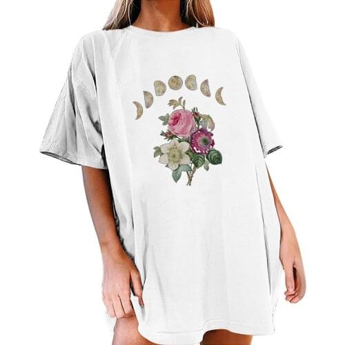 Womens Casual Flower Printed Tshirt Pattern Casual Short Sleeve T Shirt Loose Fashion T-shirt Tops Camisetas Mujer #PY