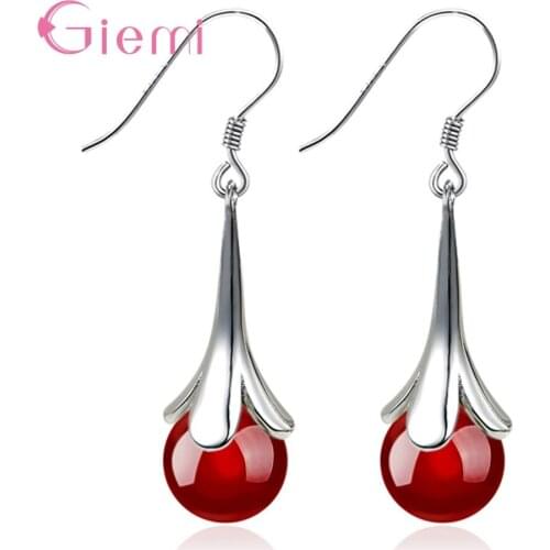 Luxury Women Wedding Party 925 Sterling Silver Long Drop Earrings Natural Stone Piercing Earrings Korean Style Jewelry