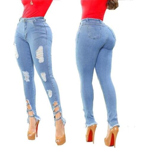 Women Ripped Jeans Fashion Slim Stretch Skinny Denim Pencil Pants Woman Sexy Split Hollow Out Tassel Distressed Jeans Pantalones