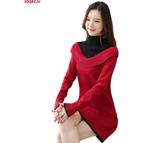 Womens Sweater Dress Fashion Slim Turtleneck Pullovers Autumn Winter Plus Velvet Thick Knitted Sweater Jumper Full Female W1777