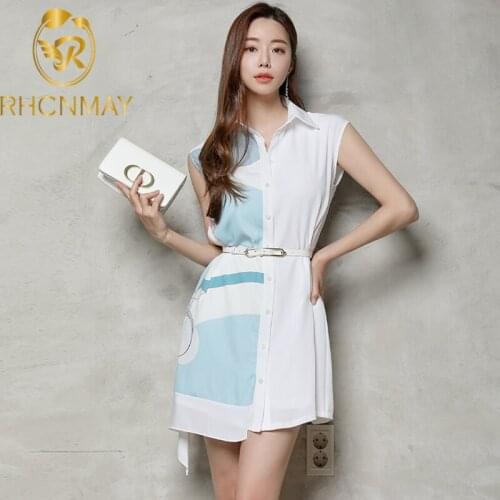 Korean Womens 2021 Contrasting Irregular Shirt Dress Vintage A-line Dresses OL Elegant Work Wear Business Vestidos