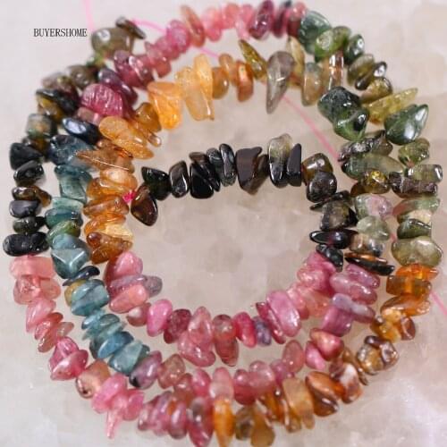 1 String Fashion Jewelry 5-8MM Natural Stone Loose Beads Chip Multi-color Tourmaline 15.5" S004