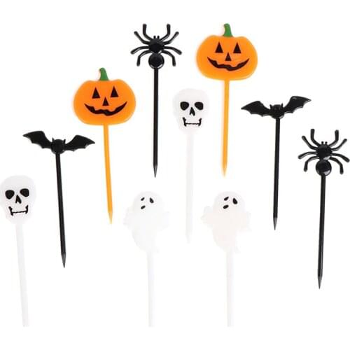 10pcs/set Lunch Pick Halloween Fruit ForkCartoon Children Cake Dessert Pick Toothpick Bento Lunches Party Decoration