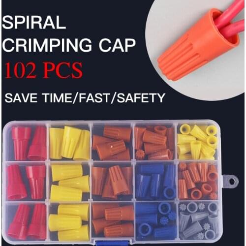 102pcs/set Combination Package Box Type Spiral Crimping Cap Quick Connection Terminal Spring Crimping Cap Combination