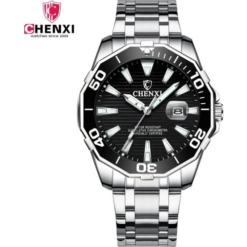 2019 Luxury Fashion Mens Watches Quartz Full Steel Waterproof Diver Chenxi Top Brand Green Wrist Watch For Man Relogio Masculino