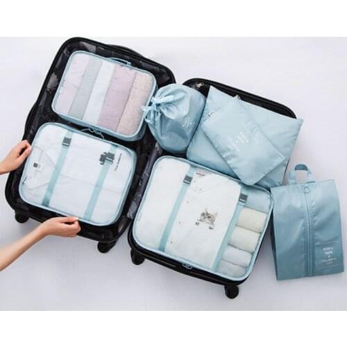 8Pcs/set Travel Storage Bag for Clothes Luggage Packing Cube Suitcase Organizer Waterproof Travel Solid Color