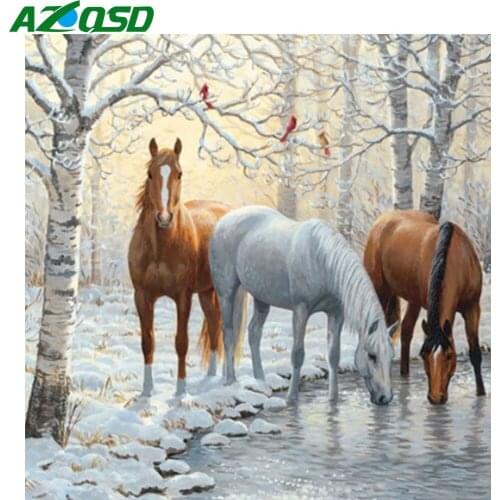 AZQSD Diamond Painting Full Square Horse Winter Rhinestones 5d Diy Diamond Embroidery Animal Handmade Gift Cross Stitch Kits