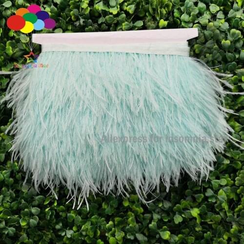 Turquoise mint Single deck Ostrich Feather fringe trims with satin ribbon sewing pads