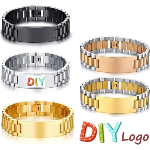 Customized ID Name Stainless Steel Bracelet Curved Brand Couple Bracelets Engrave Personalized LOGO Message Chain Gift Jewelry