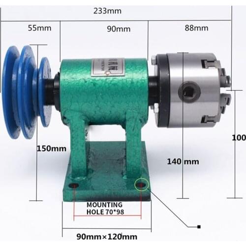 Household lathe spindle assembly DIY small woodworking rotating seat 80 three-jaw chuck flange pulley