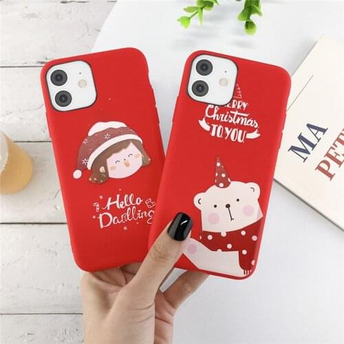 Cute Cartoon Christmas Snowman Deer Bear Case For iPhone 12 11 Pro Max 7 8 6S Plus XR X Xs SE 2020 Silicone Red Back Cover