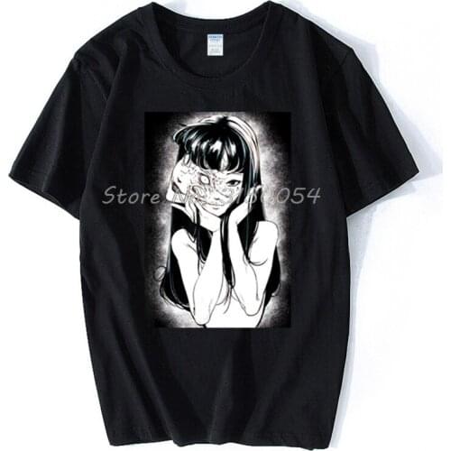 Junji Arts Anime Ito Men Women Black T-Shirt Summer O-neck Cotton T Shirt Anime Funny Tshirt Tees Harajuku