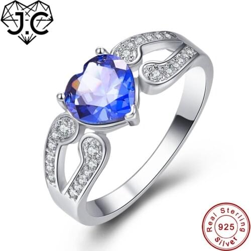 J.C Romantic Heart Cut Tanzanite & Rainbow Topaz Solid 925 Sterling Silver Ring Size 6 7 8 9 Warm Fine Jewelry Gift For Lovers