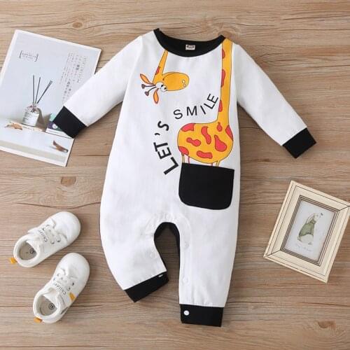 3-24Months 2021 Fun giraffe print Infant Baby Boys Girls Long Sleeve Animals Letter Romper Jumpsuit Clothes baby born clothes M4